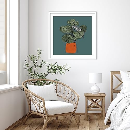 Miniatura 5 de Amanti Art Framed Wall Art Print 33x33 The Retro Potted Plant On Teal I by Patricia Pinto, Abstract Wall Art, Modern Contemporary Decor, Large