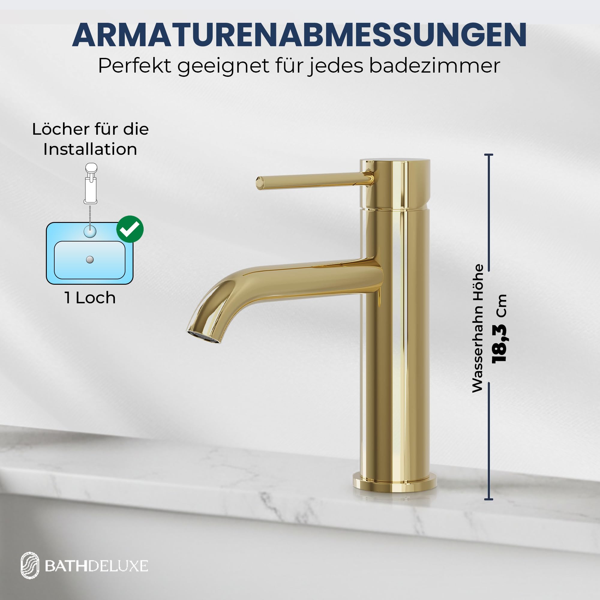 Søvang Wasserhahn Bad – Waschtischarmatur 18,3 cm, Waschbeckenarmatur Messing Glänzend, Anti-Fingerprint & Einfache Montage, Gebürsteter Edelstahl, Modernes Dänisches Design