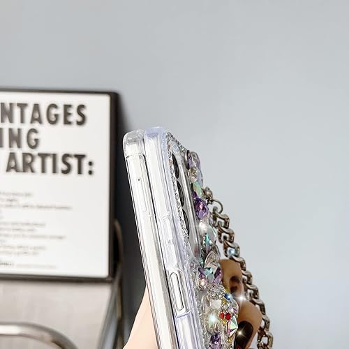 Miniatura 5 de Omio Funda diseñada para Samsung Galaxy Z Fold 3 bonita para mujeres y niñas de lujo con diamantes de imitación calavera y perla correa de cristal