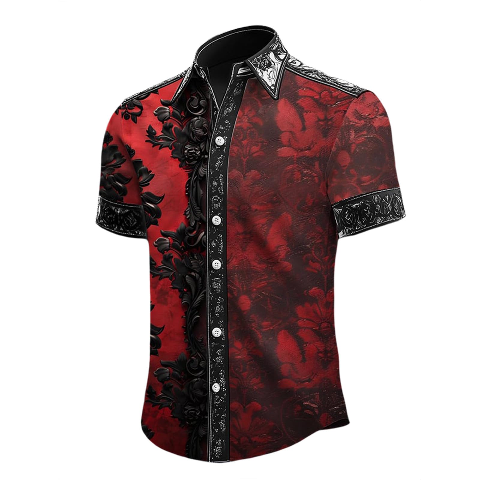 Zanisouta Halloween Costume Men's Short Sleeve Summer Shirt Gothic Casual Shirt Horror Skull Printed Blouse Lapel Button Shirt Blood Splatter Tops Funny Outfit Carnival Party Shirt, R Red, XL