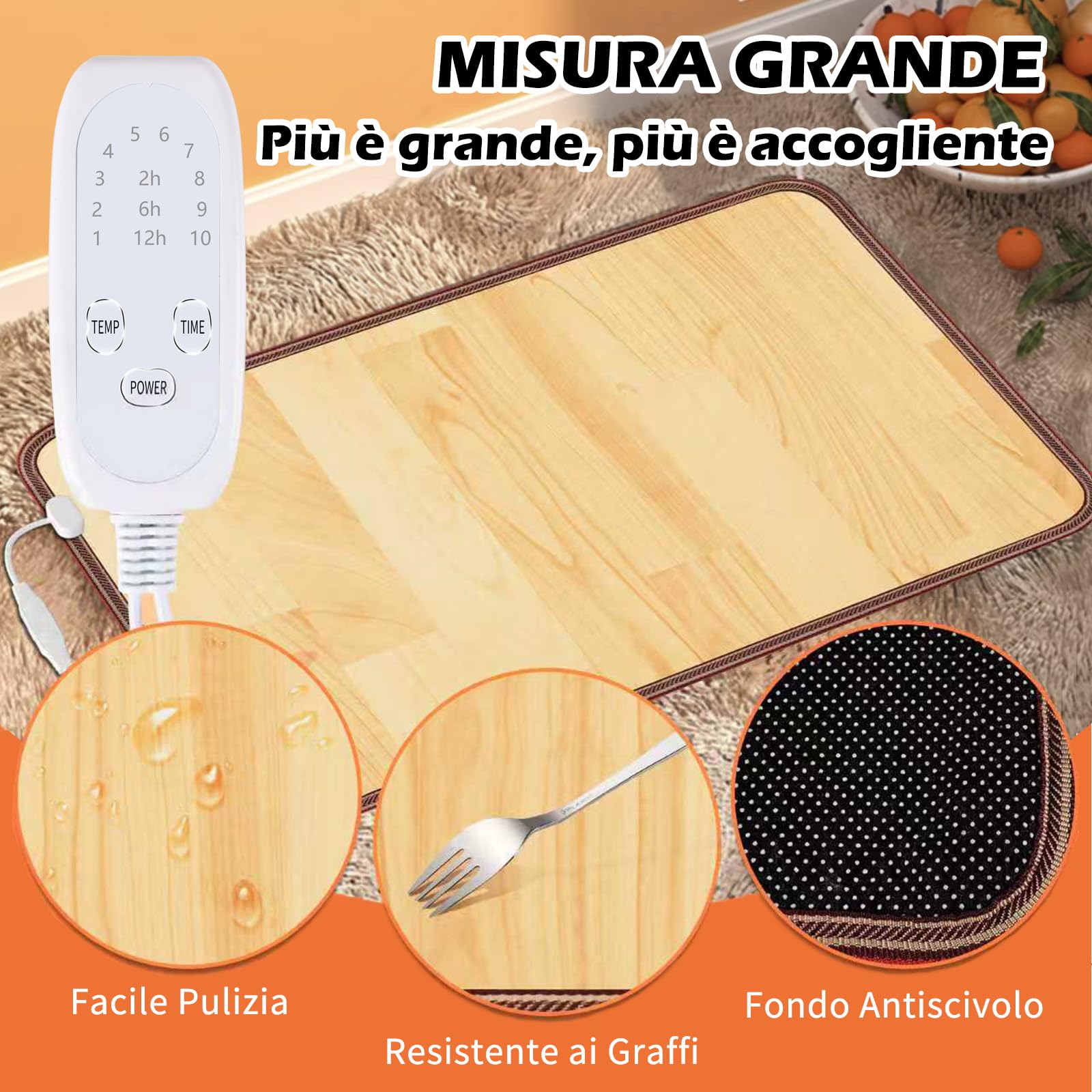 Scaldapiedi Elettrico NujorWarm, Tappetino Riscaldante da Sotto la Scrivania con 10 Livelli di Calore e Timer, Tappeto Riscaldante a Risparmio Energetico per Ufficio, Casa, Studio 220V 120W 47x67cm DQ