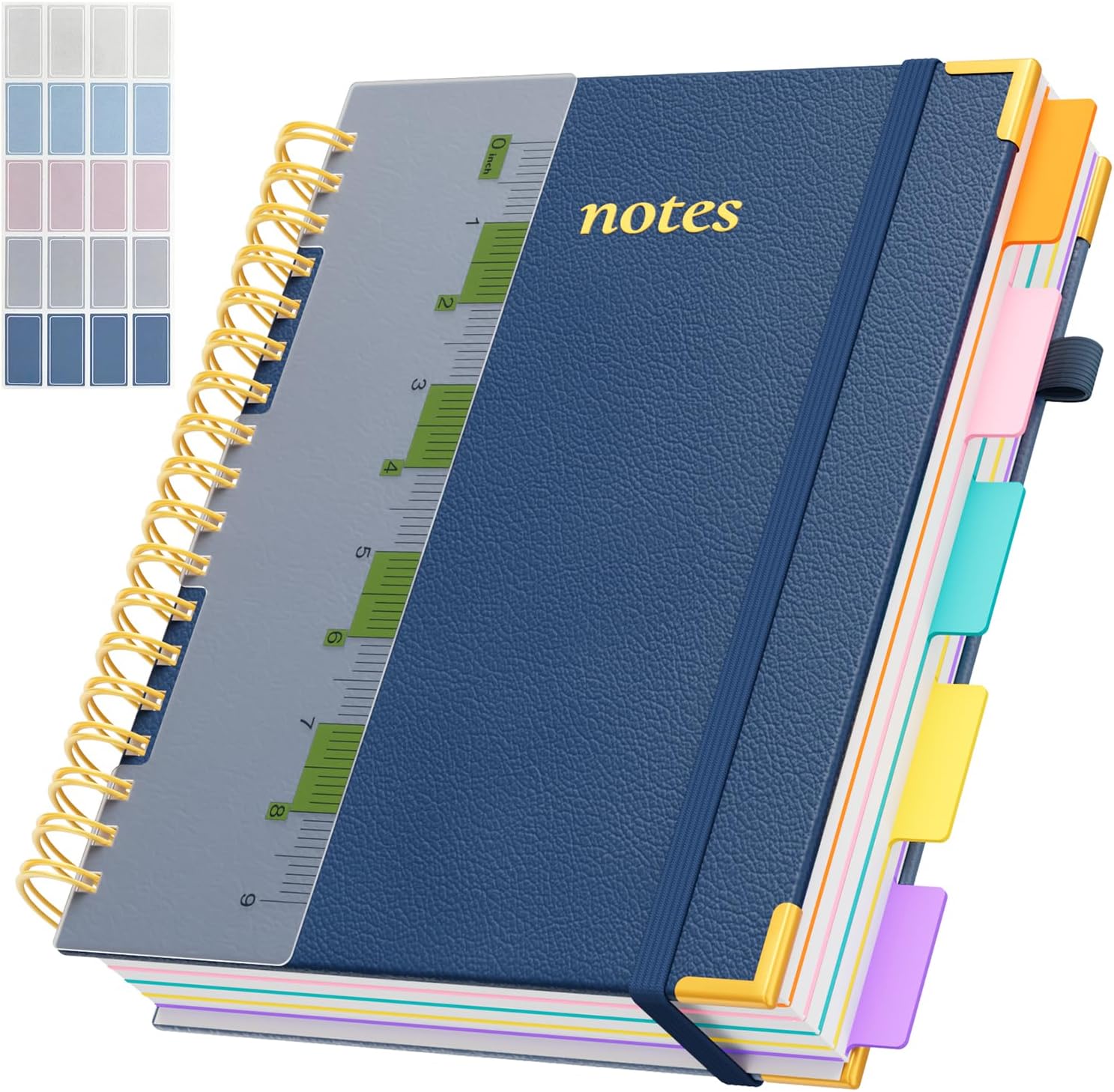 Line Hardcover Spiral Notebook with Removable Dividers Tabs & Ruler, 5 Subject Notebook College Ruled, 300 Page, Large 8"x10" B5 Notebooks for Work School, Lined Journal for Women, Noble Blue