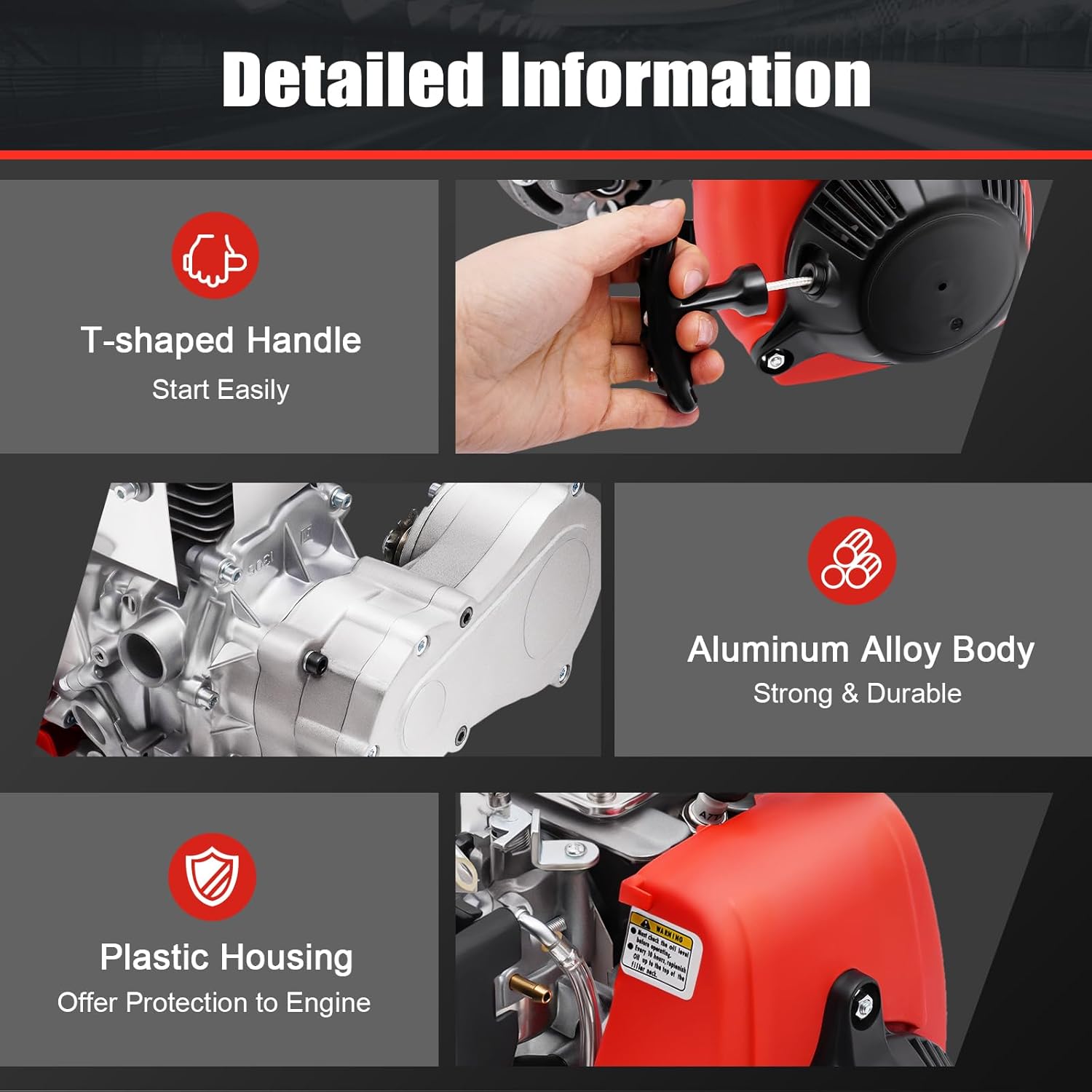 1.5KW Gasoline Engine Motor, 4-Stroke 53CC Bicycle Single Cylinder Gas Engine Kit, Chain Type Gasoline Motor Bike Conversion Kit with Safe TCI Ignition for Adult Bikes Mountain Bikes Road Bikes