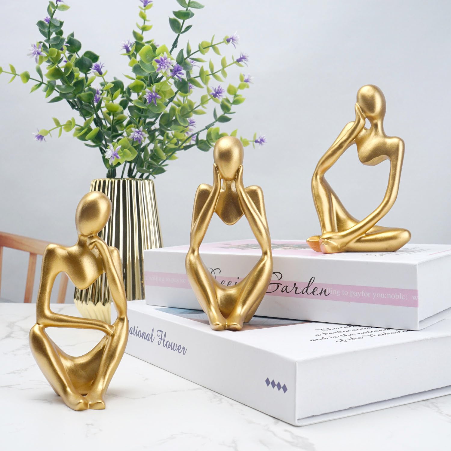 Sonhomay Lot 4 Statues Penseur Abstrait Résine Doré – Sculpture Moderne Thinker, Déco Salon Bureau Bibliothèque 17 Cm
