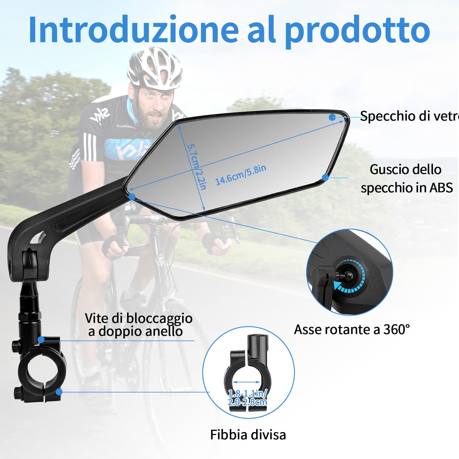 Specchietto Bici Elettrica Retrovisore Pieghevole per Manubrio 20-24 mm, 2 Pezzi