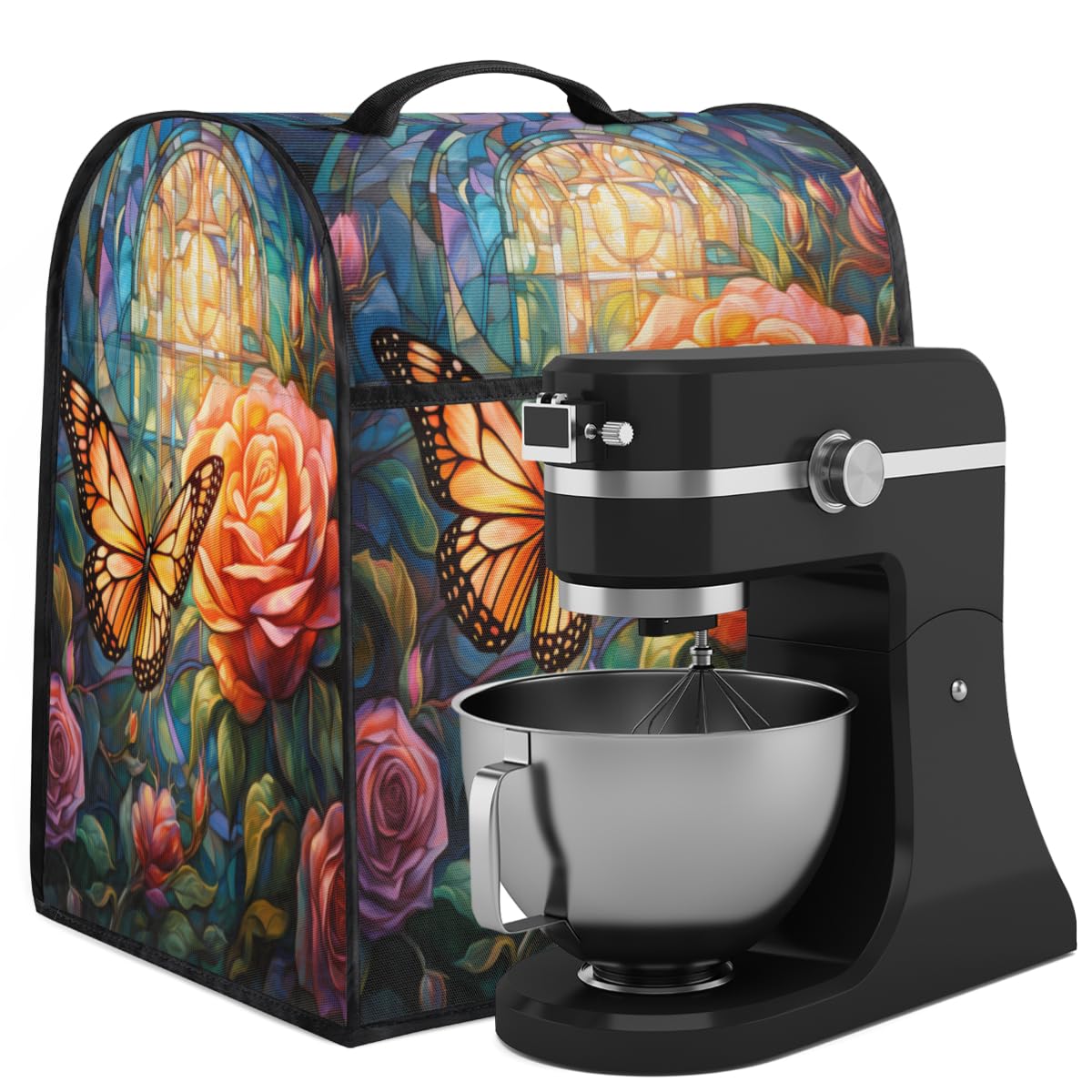 Coffee Maker Cover Butterfly Rose Kitchen Appliance Covers Small Appliance Covers Blender Cover Juicer Cover Dust Covers for Kitchen Appliances with Top Handle and Pockets,Washable,C341
