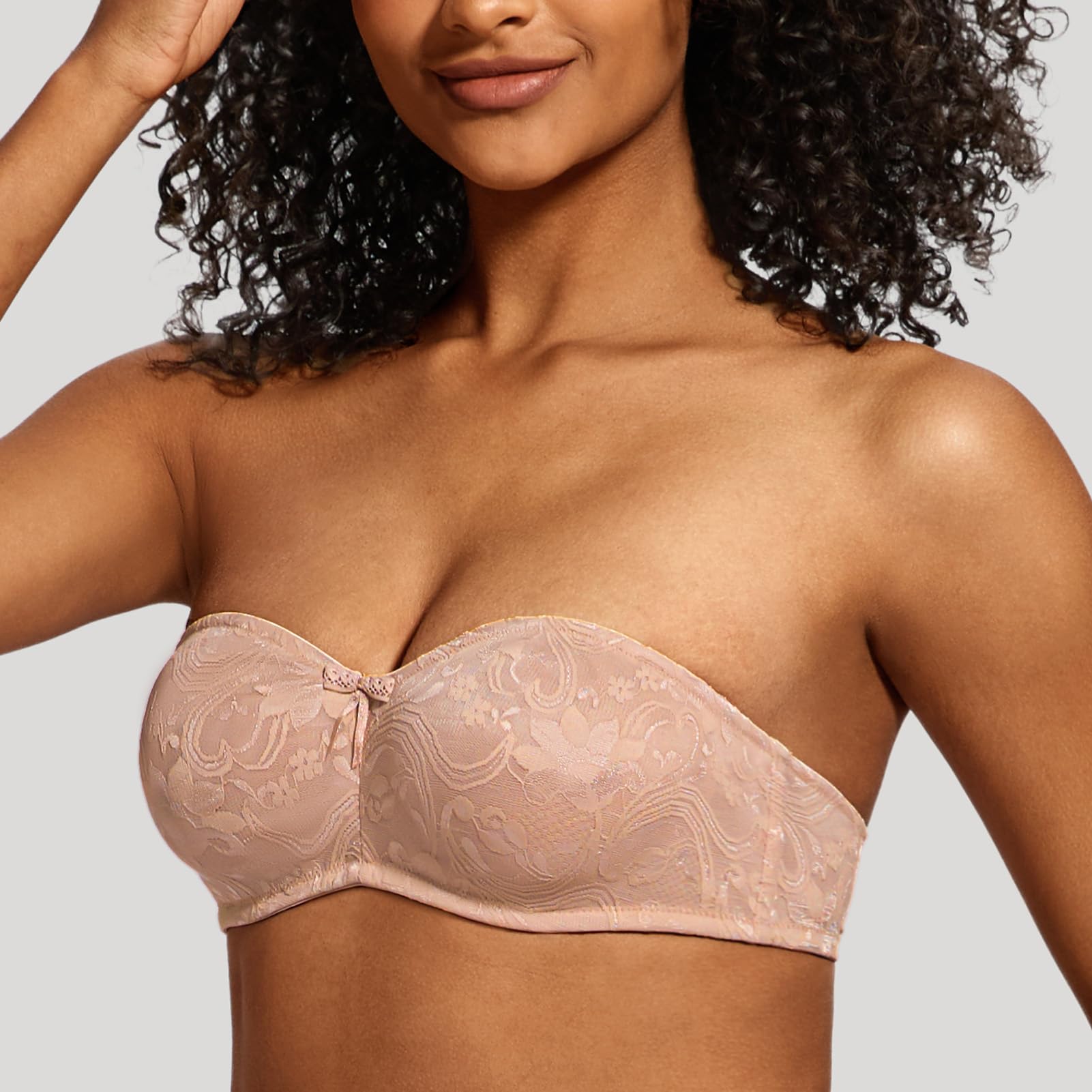 MELENECA Soutien-Gorge Bandeau Femme sans Armatures, Dentelle Transparente Effet Minimizer & sans Bretelles