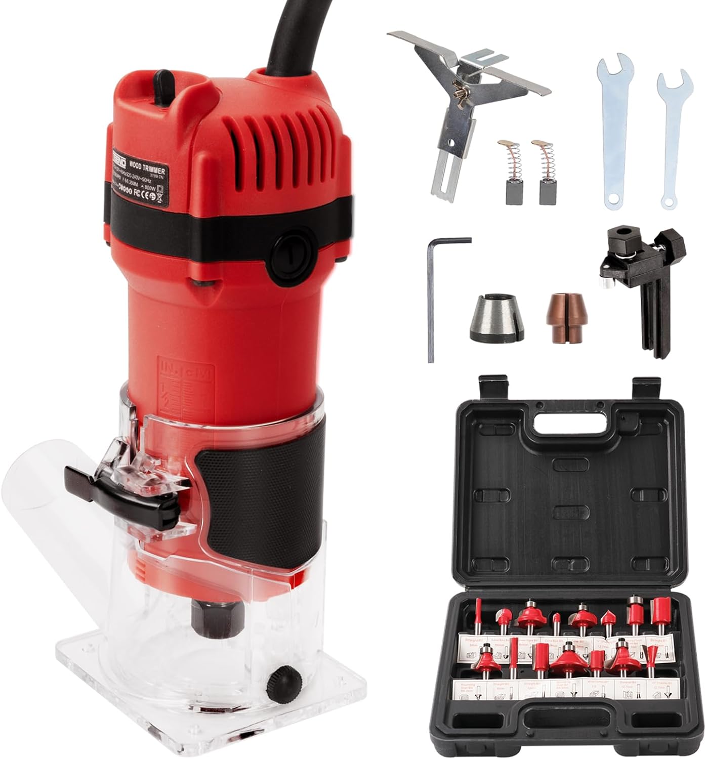 Wood Router,800W Compact Palm Router Tool, 31000RPM Wood Trimmer With 15PCS 1/4" Router Bits, Electric Corded Woodworking Router For Slotting & Trimming