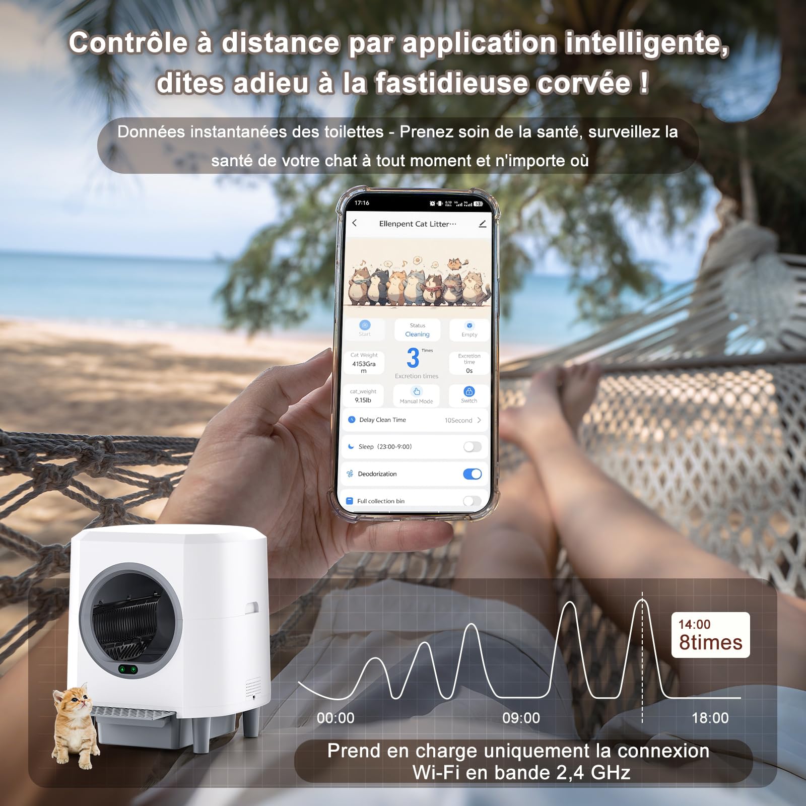 Litiere Chat Autonettoyante, Litière Automatique Anti-Fuites/Pincement/Odeur, Contrôle APP, Bac Litiere pour Chat Capacité 90L pour Plusieurs Chats, Vidage en 1 Touche Nettoyage Facile