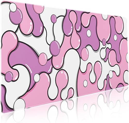 Alfombrilla de mouse color rosa pastel morado XXL, alfombrilla de escritorio extendida geométrica japonesa de 35.4 x 15.7 pulgadas, base de goma