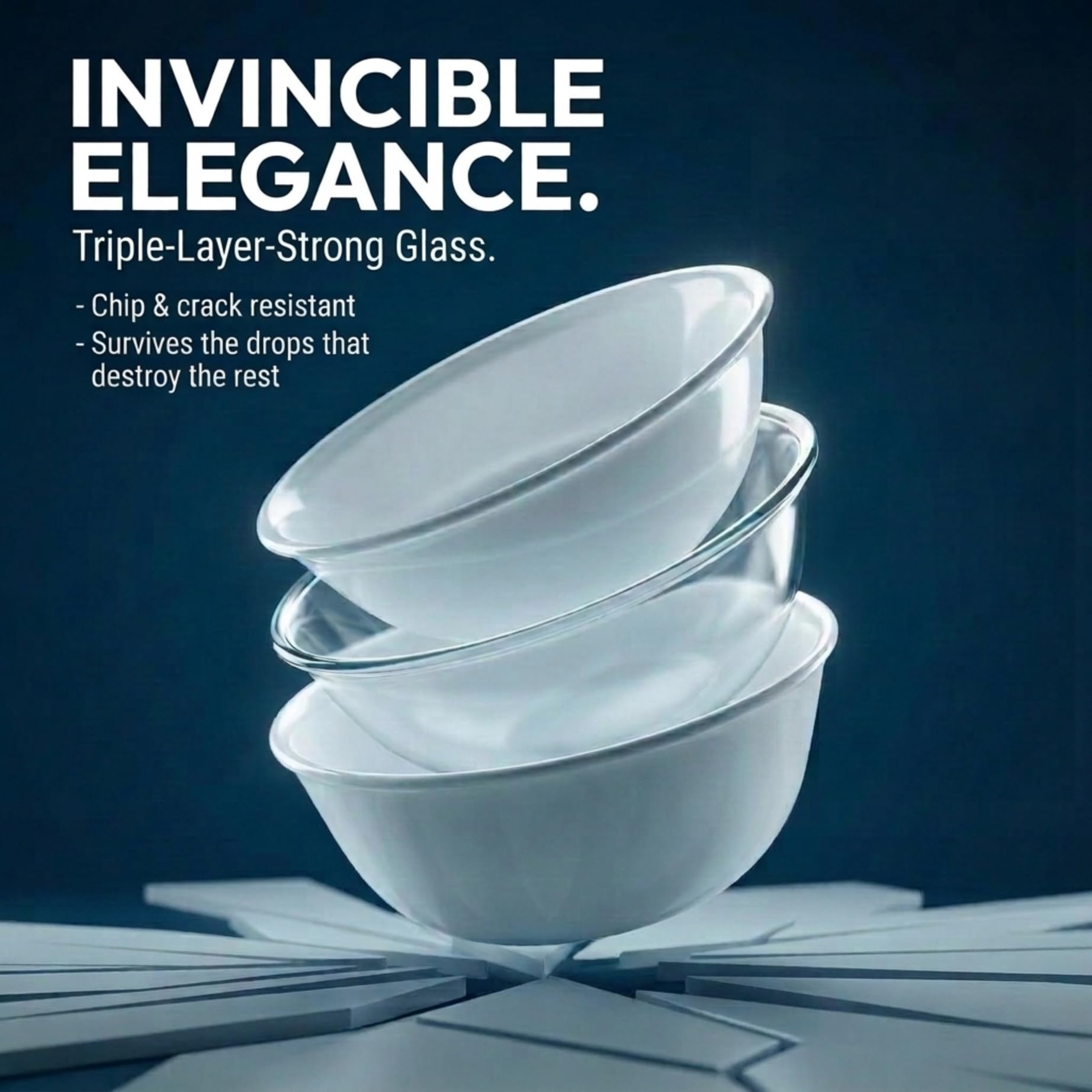 Corelle Vitrelle 800 ml Suppen-/Müslischalen-Set, 6 Stück, splitter- und rissbeständige Geschirrschalen für Suppe, Ramen, Müsli und mehr, dreilagiges Glas, Winter Frost White