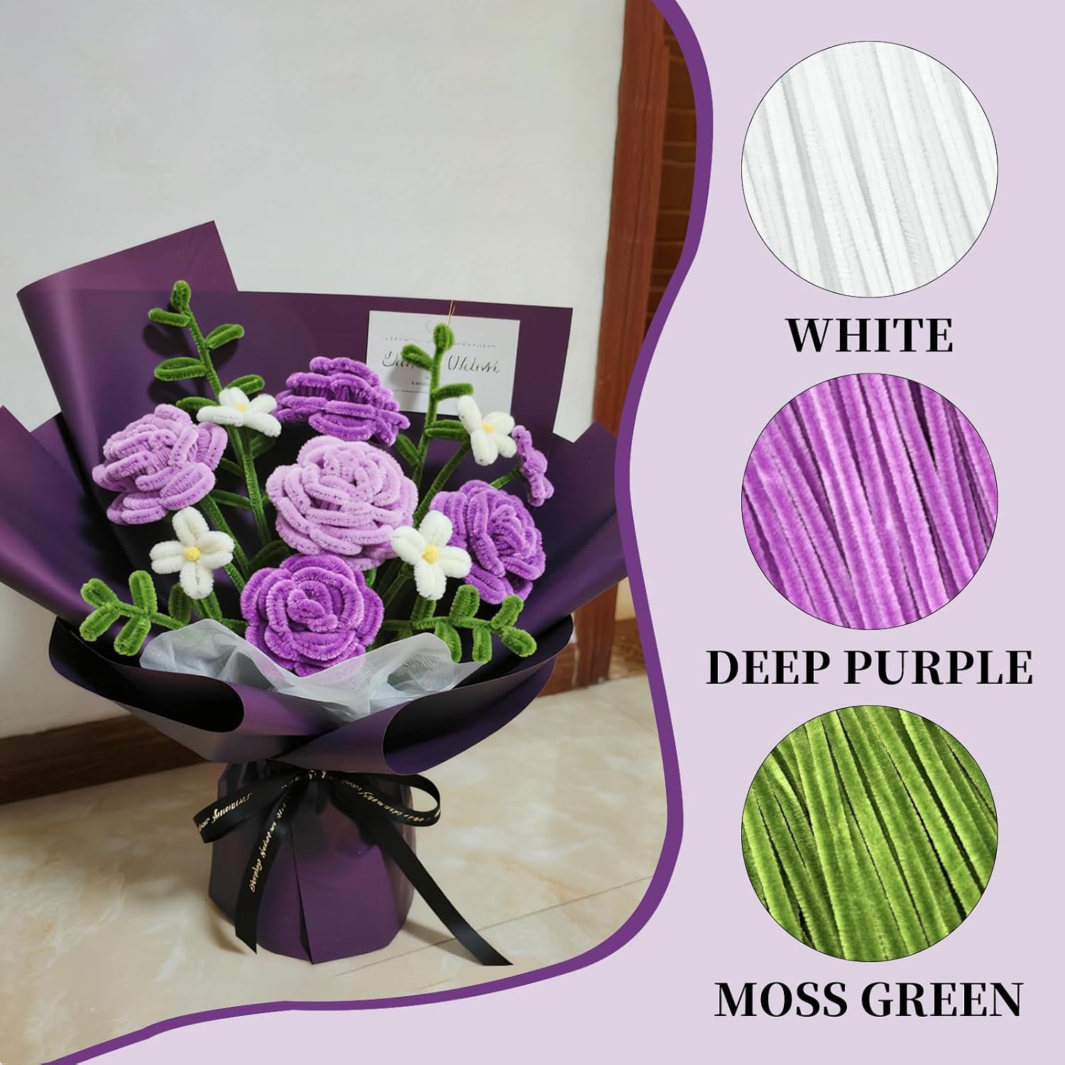 VZF Deep Purple Pipe Cleaners Crafts-200PCS Chenille Stems DIY Crafts for Invitations & Decorations; Suitable for Wedding & Party Occasions,Halloween Decor,Christmas Gift for Kids,Crochet Flowers image 4