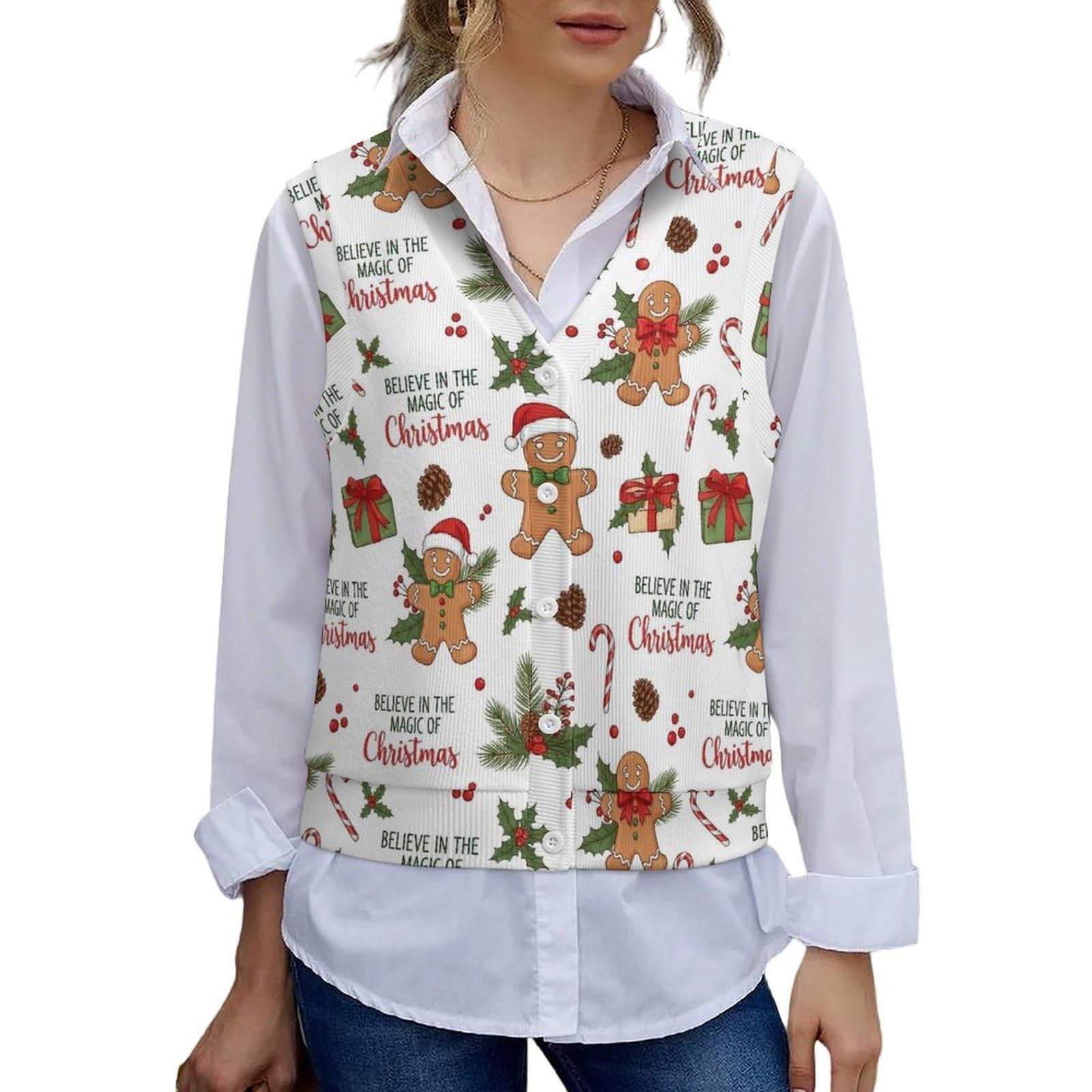 SWEET TANG Womens Button Down Sweater Vest Sleeveless V Neck Knit Outerwear Knitwear