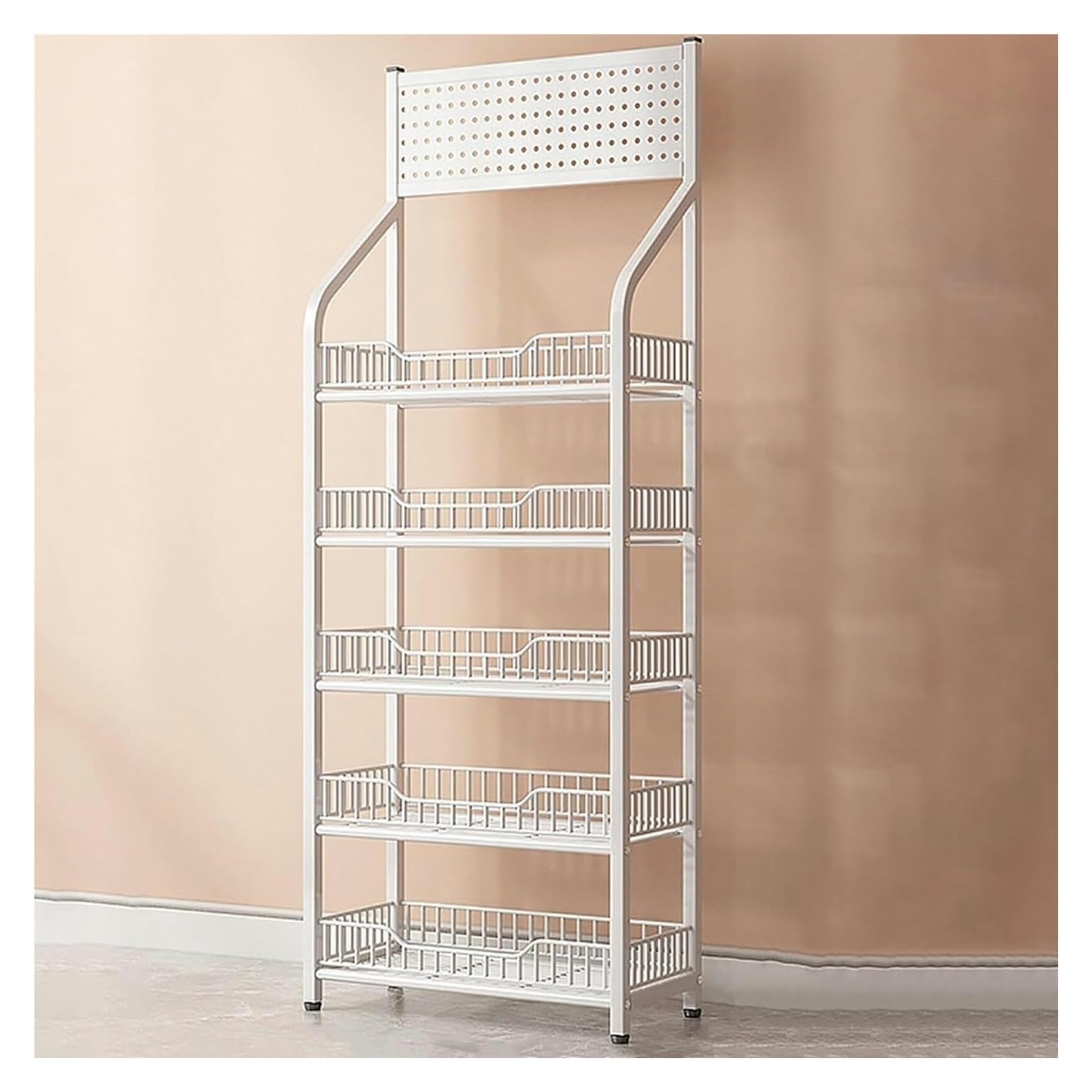 4 5 Tier Supermarket Snacks Shelf, Retail Display Racks, Commercial Snack Organizer for Home Convenience Stores Kitchen, Mask Cosmetics Storage Basket Rack, Bakery Display Rack(White-165,60x27cm/23.6x