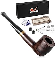 Sivaopa Ebony Straight Tobacco Pipe - Handmade Wooden Smoking Pipe with Cleaning Kit, Accessories & Travel Pouch - Vintage Gentleman's Gift