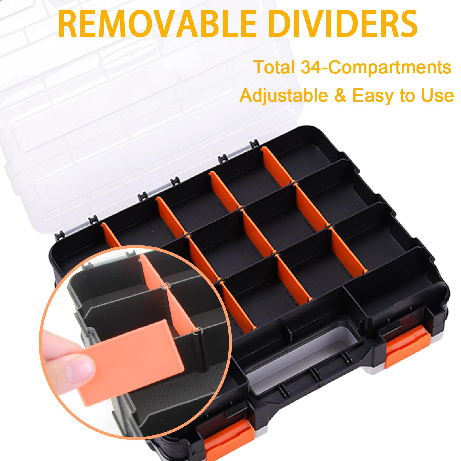 Organizer per piccole parti a doppio lato, organizer per ferramenta con 30 scomparti rimovibili, 4 sezioni fisse, scatola organizer portatile in plastica per viti, dadi e bulloni
