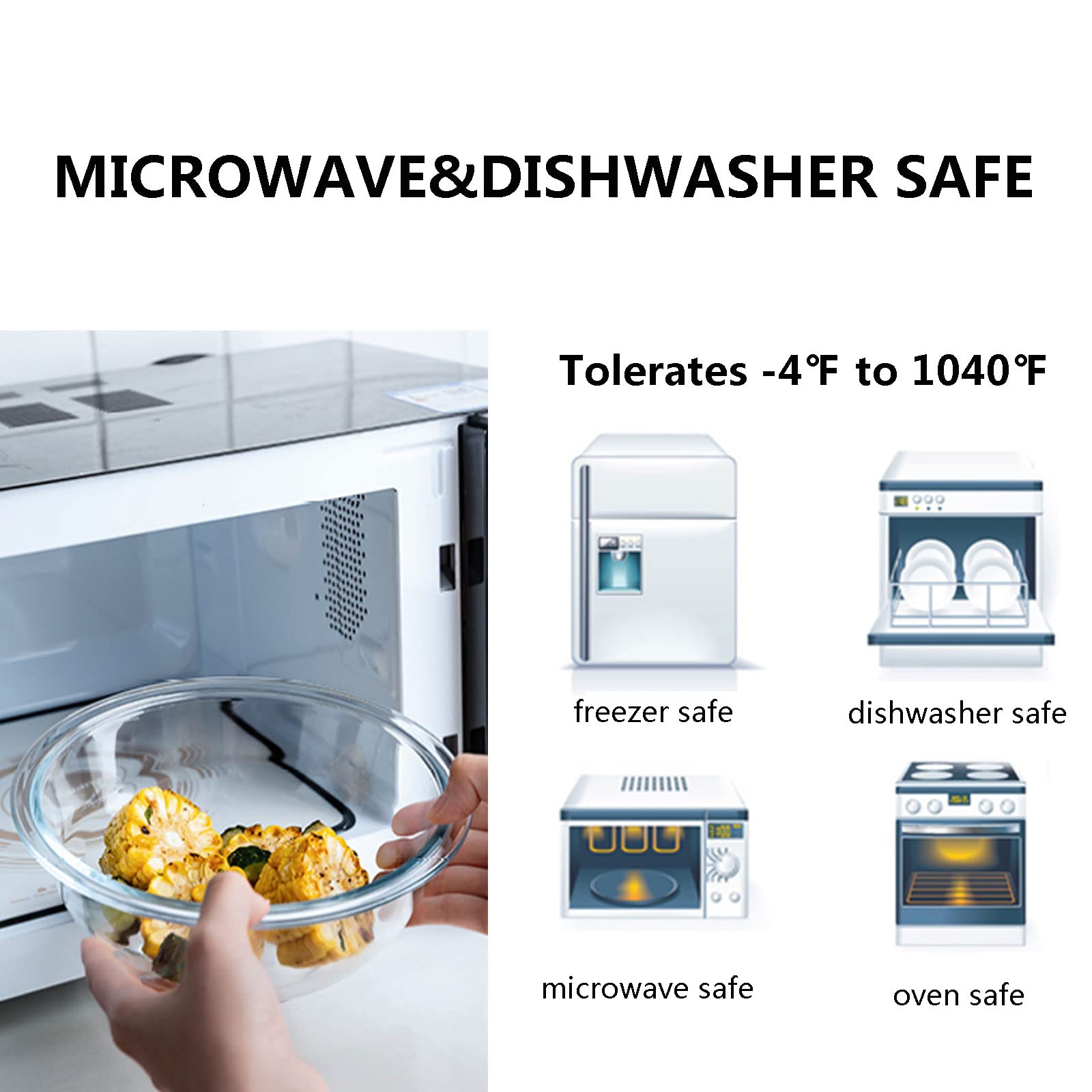Juego de cuencos de vidrio para mezclar con tapas herméticas para cocina, hornear, servir, cocinar 0.6QT, 1.1QT, 2.2QT, 4QT, juego de ensalada con tapas, apto para lavavajillas y microondas
