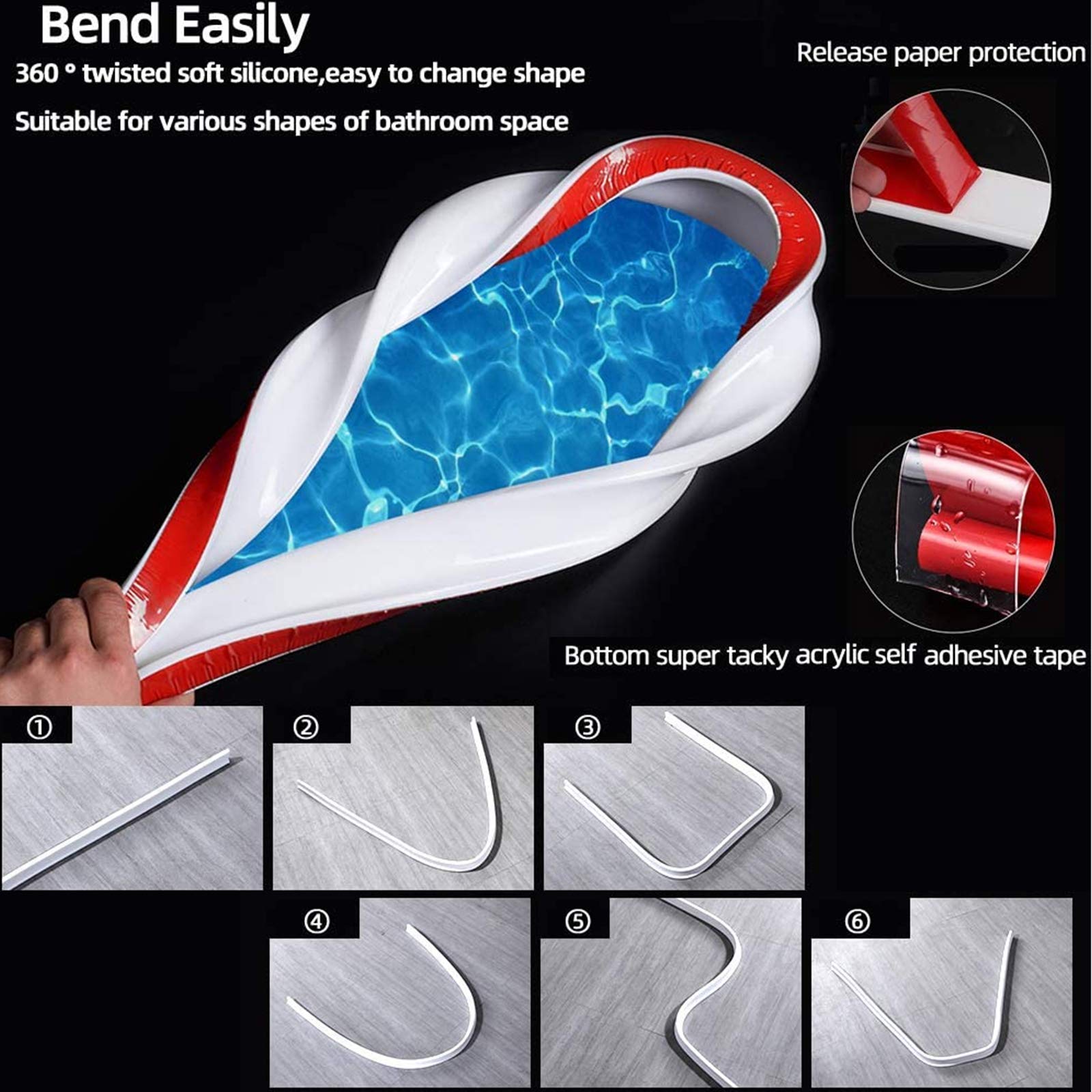 Tira impermeable flexible de silicona, tope de flujo de agua de baño flexible para separación de baño seco y húmedo (400cm,Transparent)