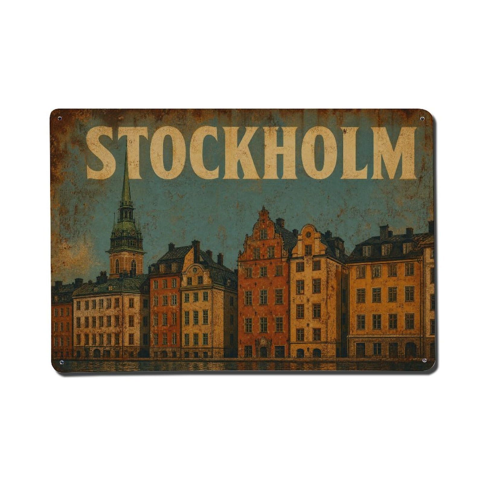Huiyhb 8X12inch(20X30cm) Vintage Travel Stockholm Traditional Buildings Sweden Metal Tin Sign