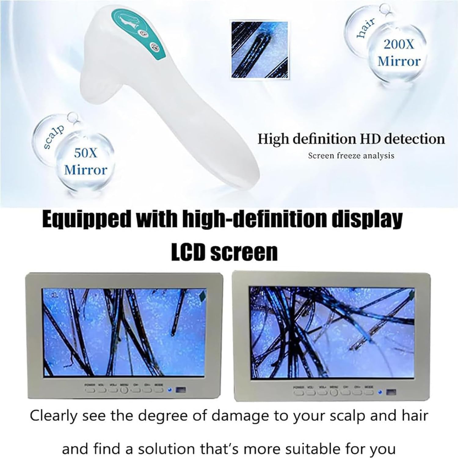 Analizzatore per Capelli diagnostico della Pelle, Scanner per la Pelle del Viso con Display LCD Multifunzionale per Capelli e Pelle con 7 Maniglie per Salone di Bellezza Domestico
