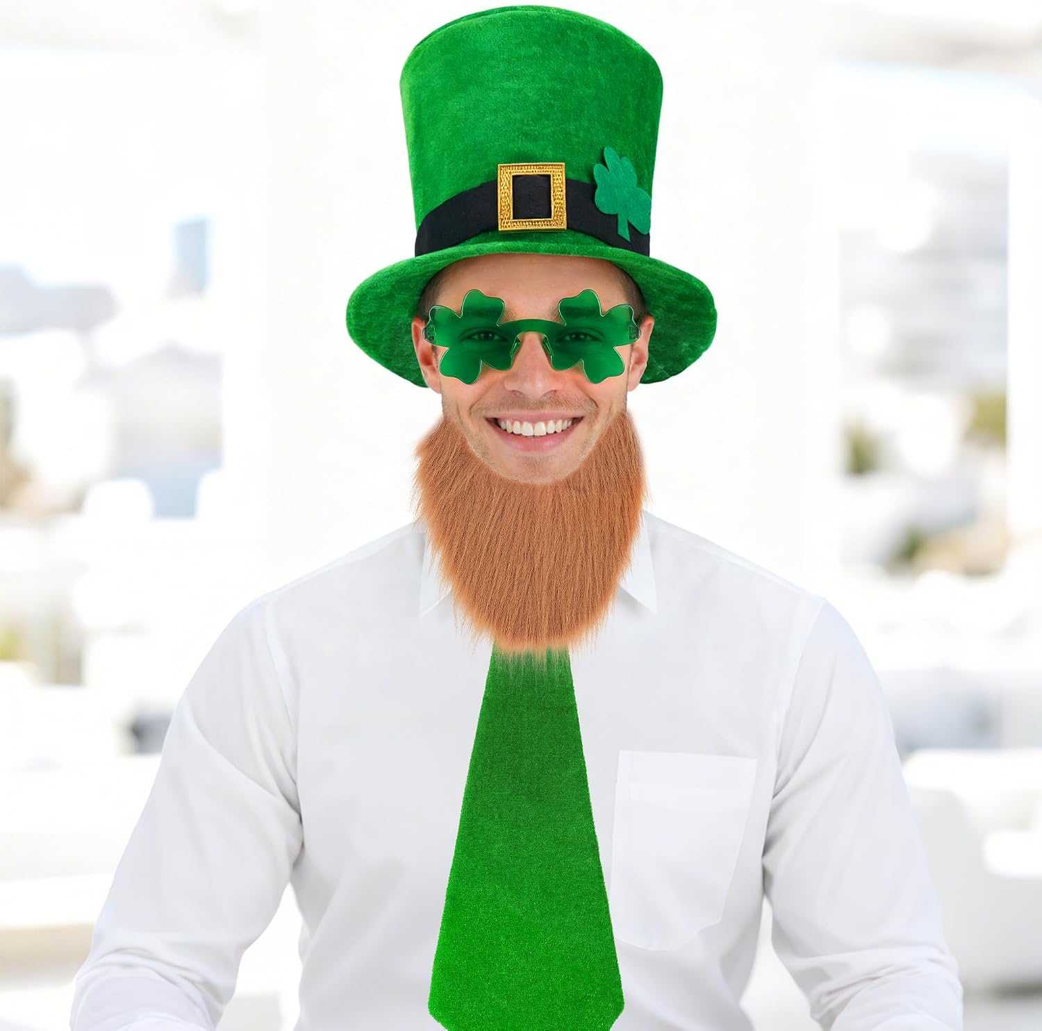 St. Patrick's Day Costume Suit Leprechaun Costume Set Hat, Shamrock Glasses, Bow, Bow Tie, Beard for Irish Party
