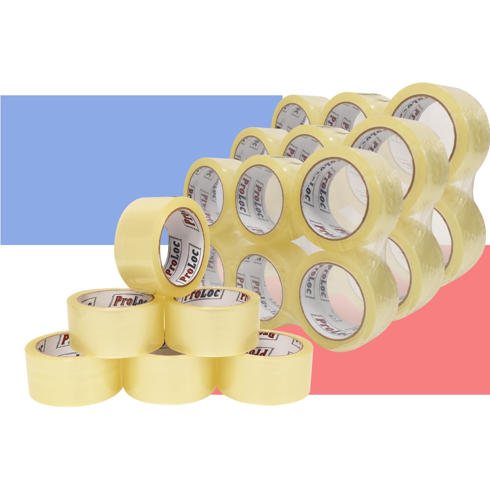 ProLoc Low Noise Packaging Tape (48mm x 66m) - Pick Colour & Qty - 2 inch Wide Strong Multipurpose Packing Tape with Secure Seal & Silent Unwind for Packing Boxes & Moving House (Clear, 72 Rolls)