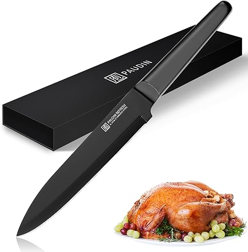 PAUDIN Cuchillo para tallar 8 pulgadas, cuchillo de cocina de acero inoxidable de alto carbono, cuchillo para tallar carne, cuchillo de barbacoa con