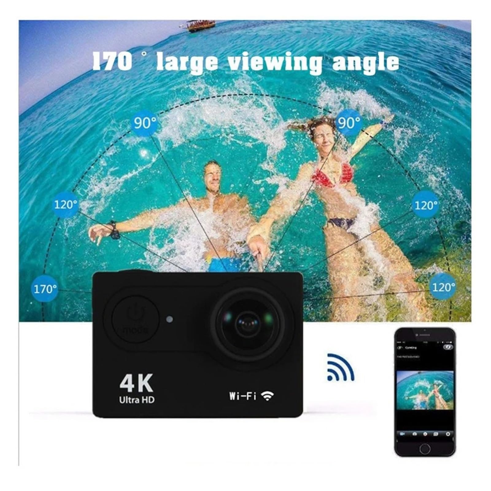 4K Macchina Fotografica di Azione 1080P/30FPS WiFi 2.0 "170D Subacquea Casco Impermeabile Videocamera Registrazione Telecamere Sportive Mini cam esterna