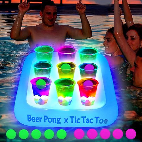 Estante flotante de 23 x 23 pulgadas para fiesta en la piscina, balsas flotantes de Tic Tac Toe, juego de fiesta de piscina, juego de bebida y