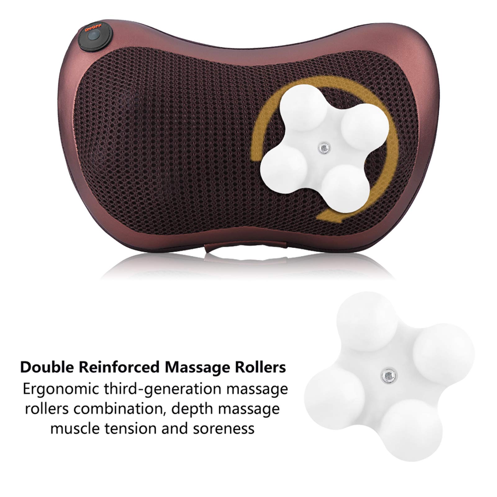 Estink Cojín de Masaje Shiatsu para Espalda, Hombros y Cintura, con Protección Contra Sobrecalentamiento, Apagado Automático, Café