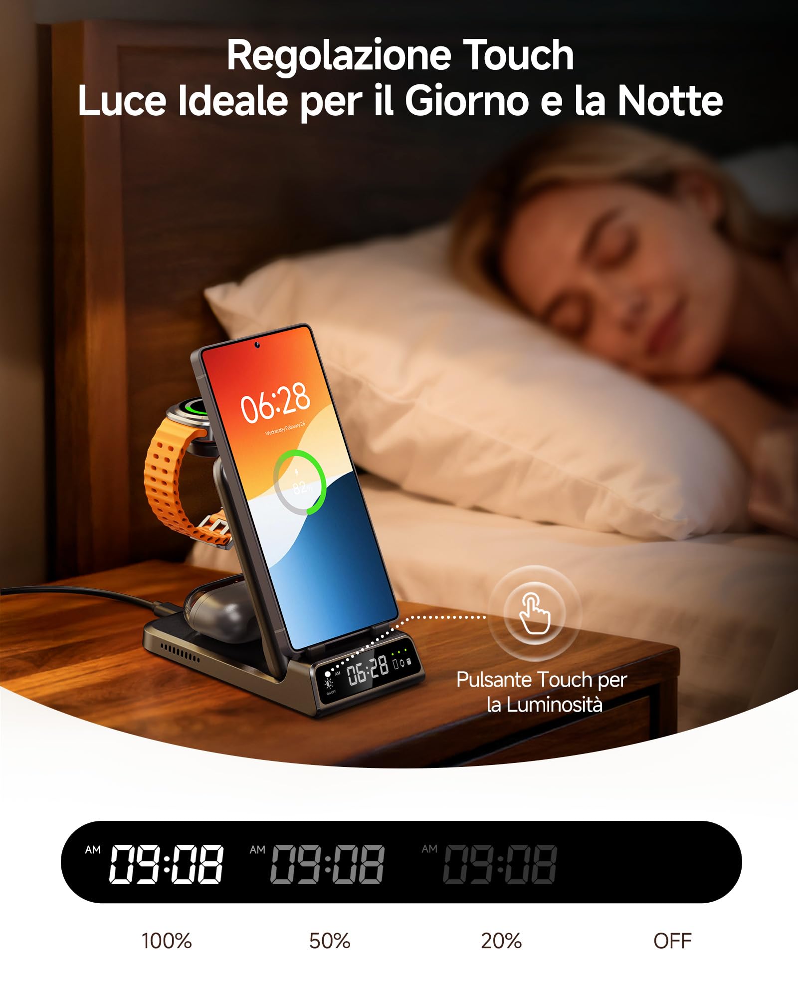 3 in 1 Caricatore Wireless per Samsung S26 Ultra, Stazione di Ricarica per Samsung S26/S25/S24, Base di Ricarica per Galaxy Watch 8/8 Classic/Ultra/7/6, Galaxy Buds 4 Pro, SwanScout 703S (No Adapter) | Pieghevole per i viaggi, funziona su comodino o scriv