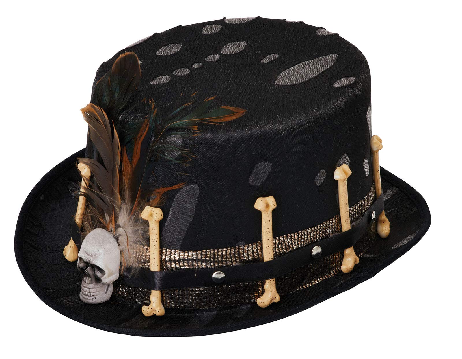 Adults Top Hat Black Voodoo Style Bones Skull Halloween Fancy Dress Accessory