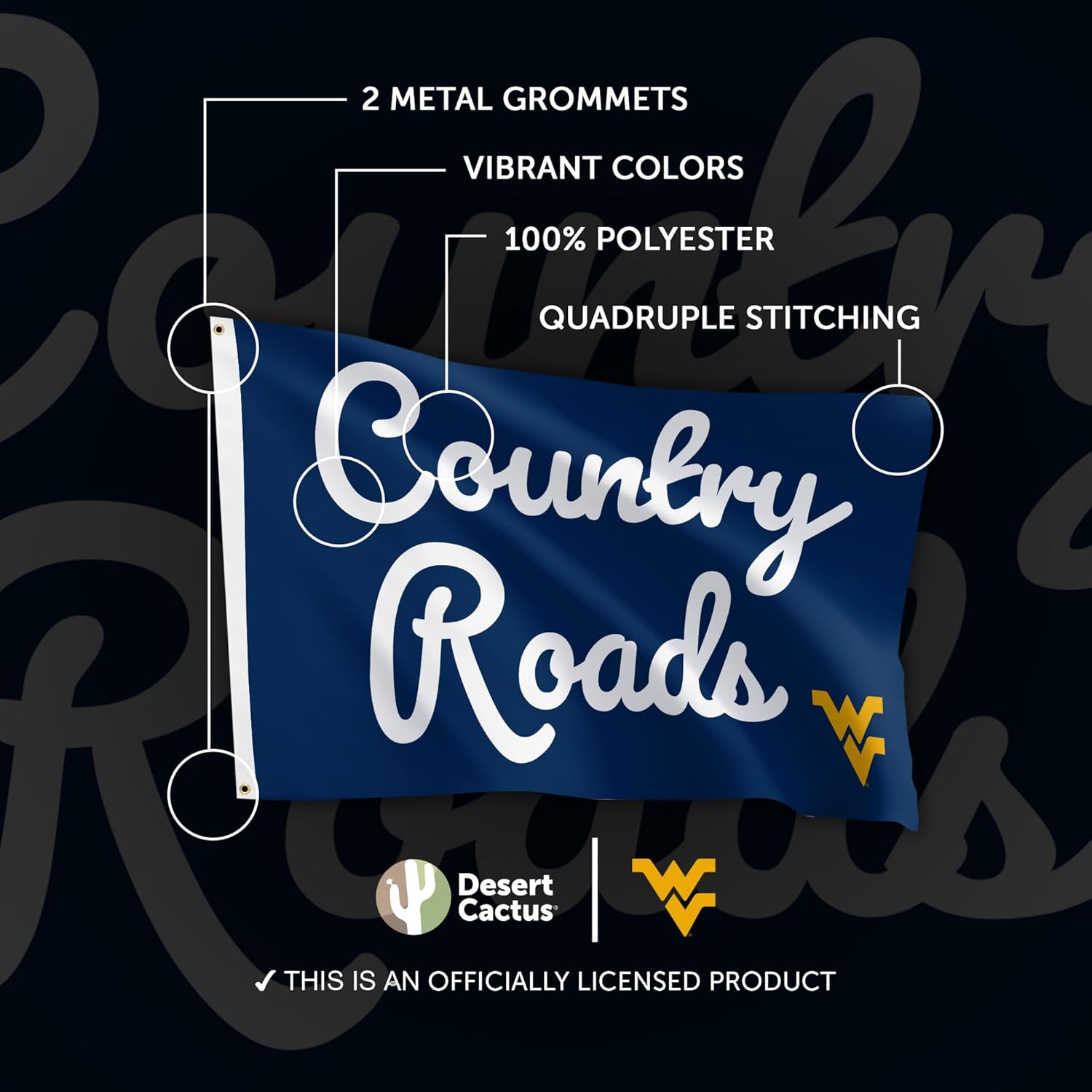 Desert Cactus West Virginia University Flag - 3 x 5 Feet WVU Mountaineers Banner, Indoor/Outdoor Durable Fabric Display (Style K1) - Image 4