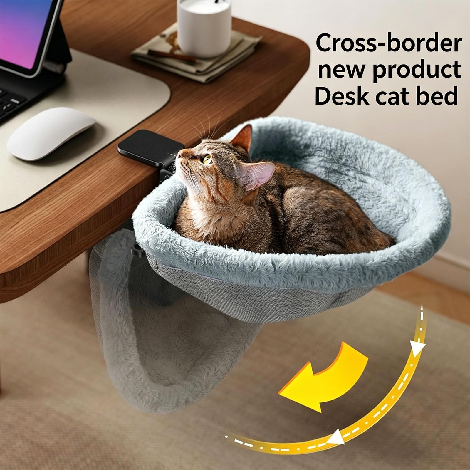 Persiana multifunzione per finestra del gatto, pieghevole, per scrivania, letto, tessuto morbido, fissaggio sicuro per animali domestici, per interni, libreria, posatoi per gatti