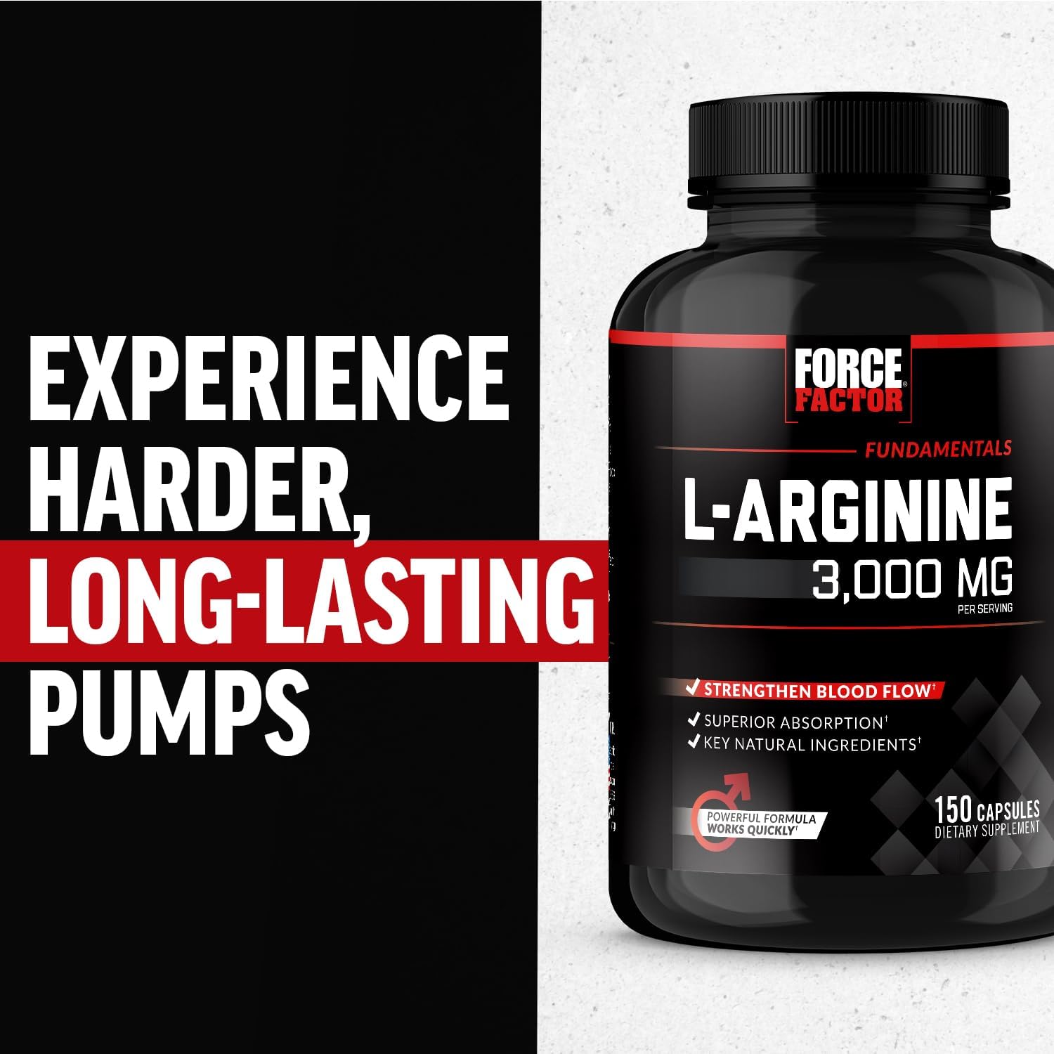 Force Factor L-Arginine,3-Pack,Nitric Oxide Supplement with BioPerine to Help Build Muscle & Support Stronger Blood Flow,Circulation,Nutrient Delivery,& Pumps,L-Arginine 3000mg,3g,450 Capsules