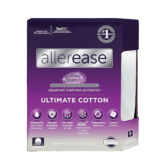 AllerEase Ultimate Protection and Comfort Waterproof, Bed Bug, Antimicrobial Zippered Mattress Protector - Vinyl Free & Hypoallergenic - 10 Year Warranty, Twin