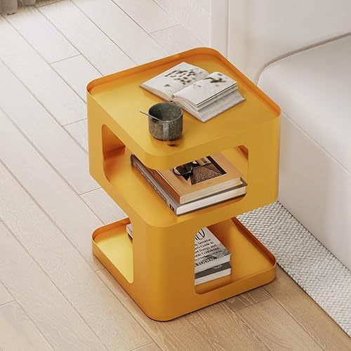 Miniatura 26 de Mesa auxiliar, mesa auxiliar moderna, mesita de noche de metal negro, mesita de noche, mesa de acento con almacenamiento para sala de estar, Negro