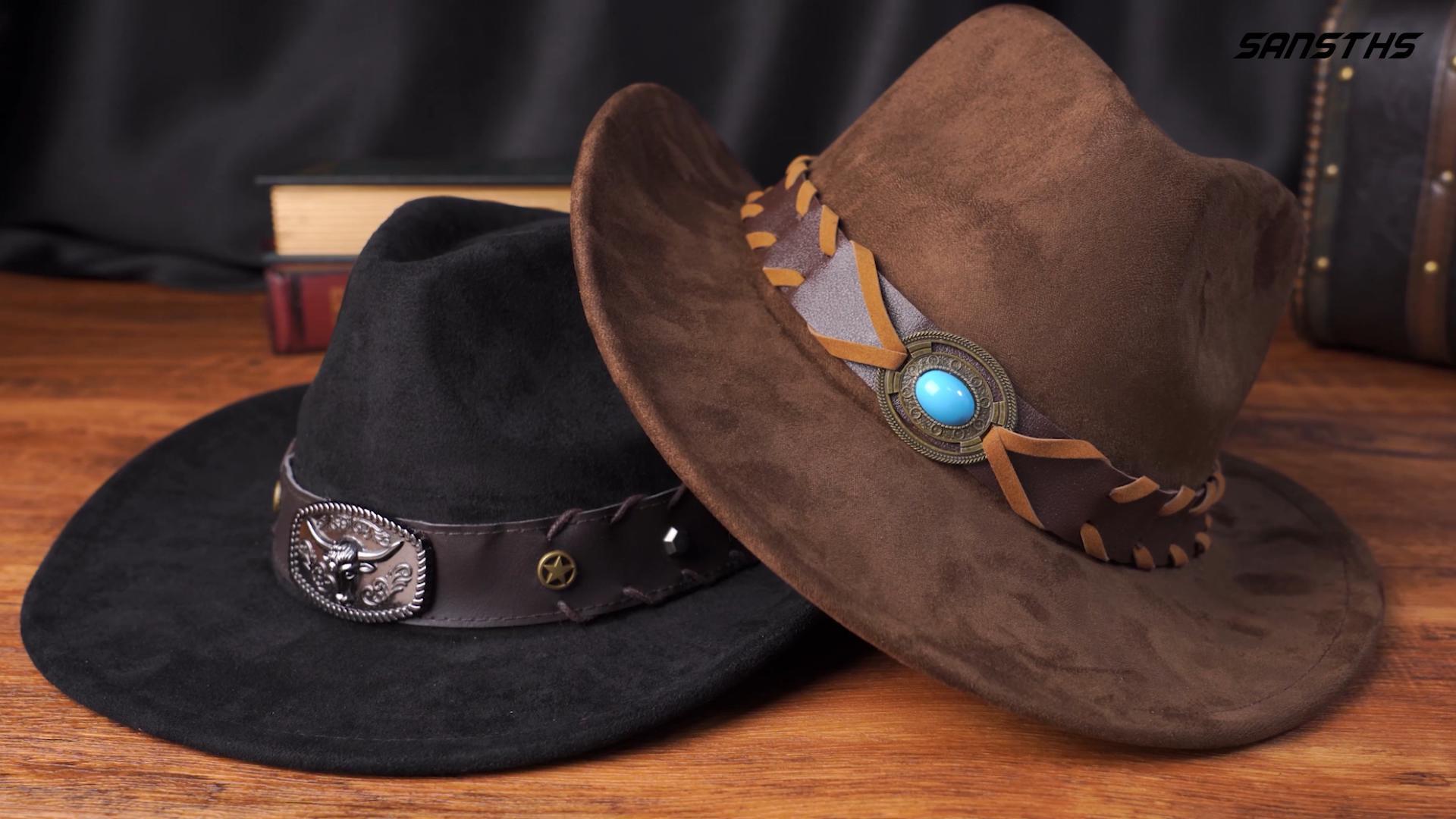 SANSTHS Western Cowboy Hat - Suede Cowgirl Hat With Adjustable Band For Men & Women