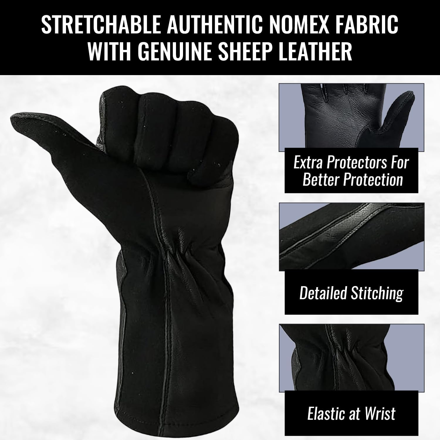 Nomex Flight Gloves, Leather Work Gloves for Men, Soft Durable Sheep Skin Leather Driving, Flying, Gardening Hunting Gloves - Image 5