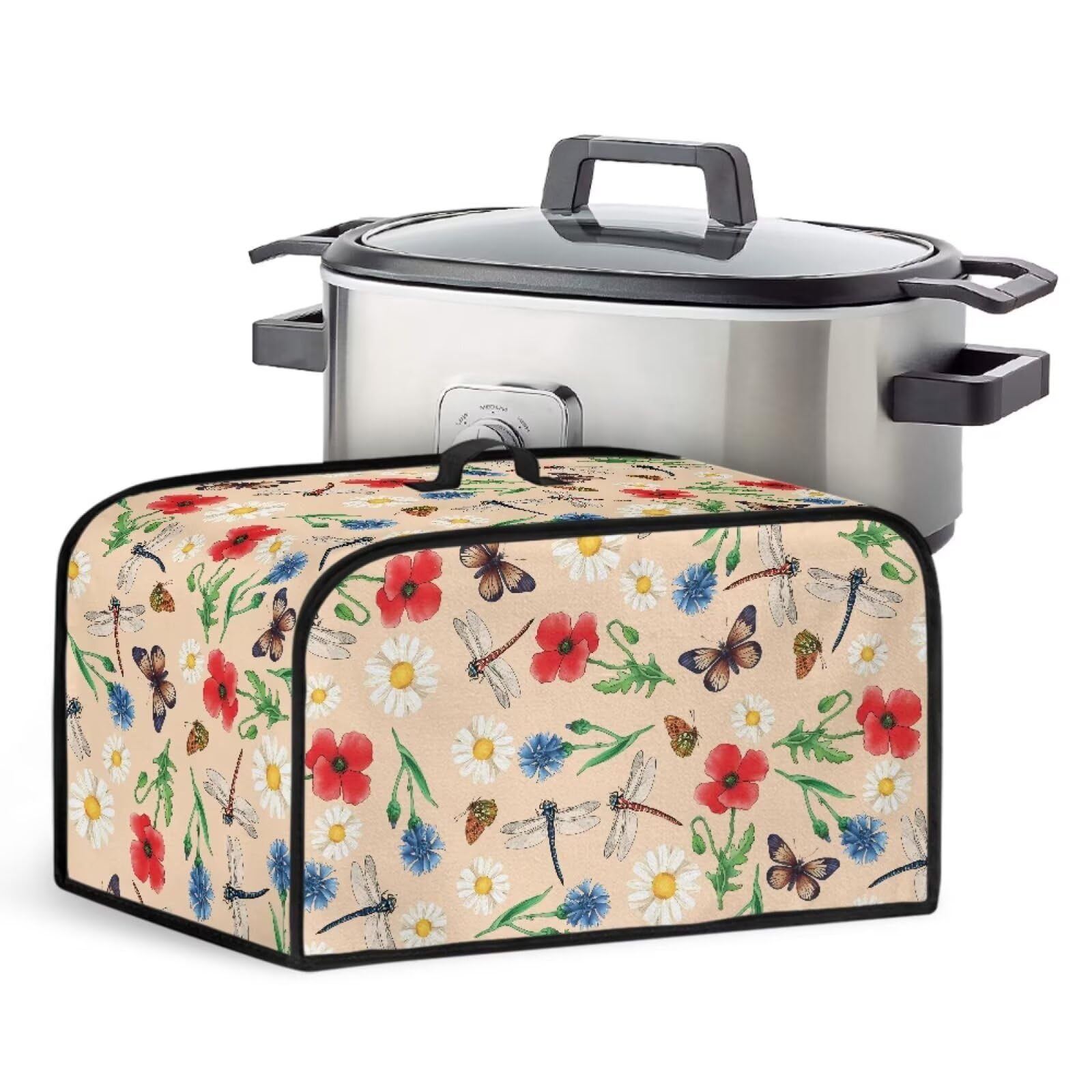 Dragonfly Butterfly Floral Print Slow Cooker Dust Cover Oval Pots Shield Your Kitchen Appliances Portable Slow Cooker Cover