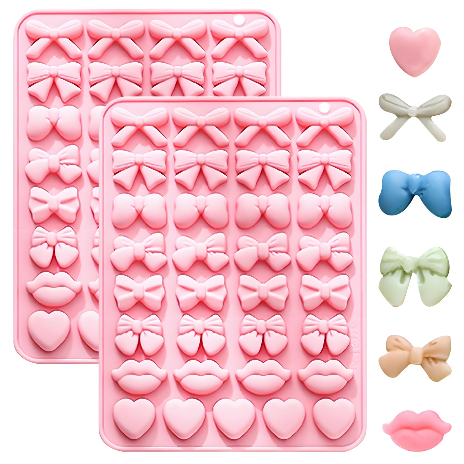 Silikon Schokoladenformen Set, 2 Stück, Rosa, Schleifen Herzen Lippen Design, 21,2 x 15,7 cm, für Kuchen Dekoration und Cupcake Topper