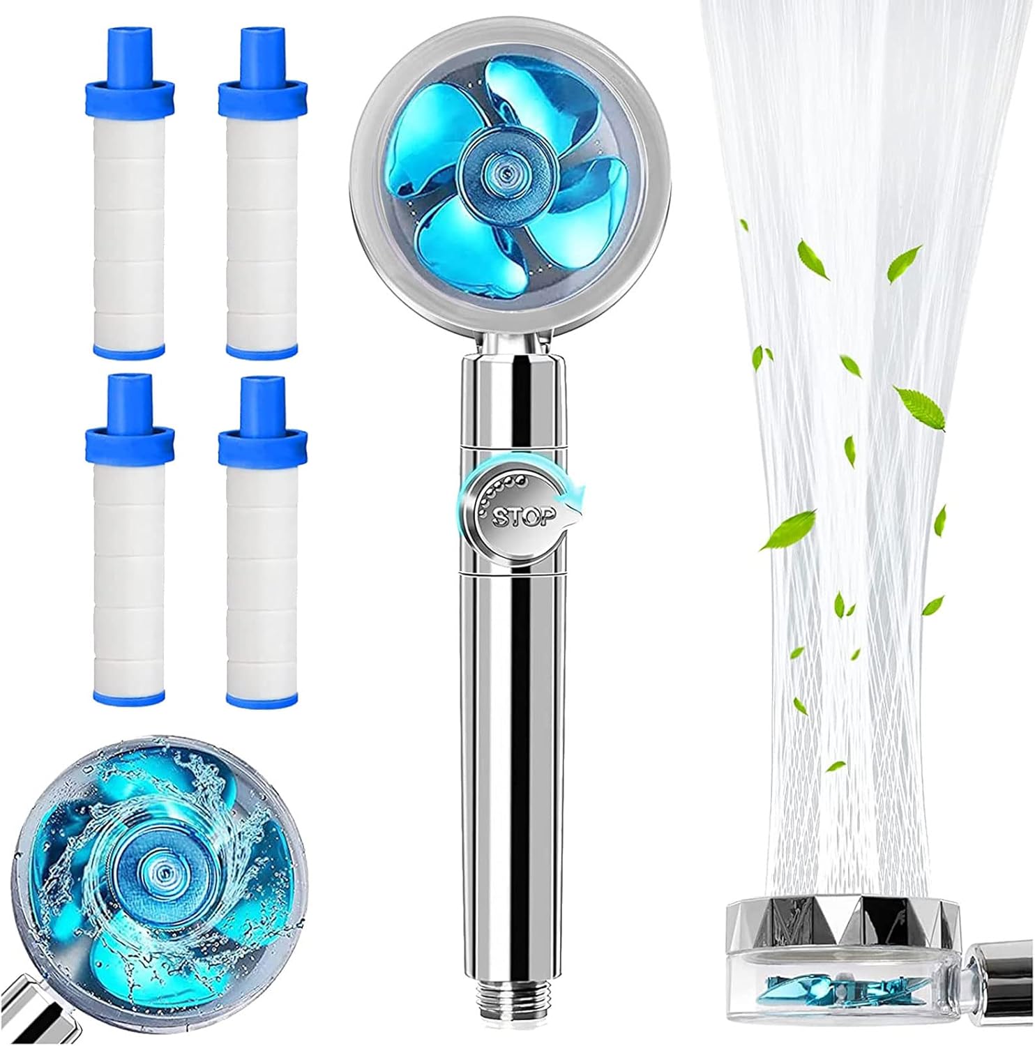 High Pressure Water Saving Shower Head,Propeller Shower Head with 4pcs