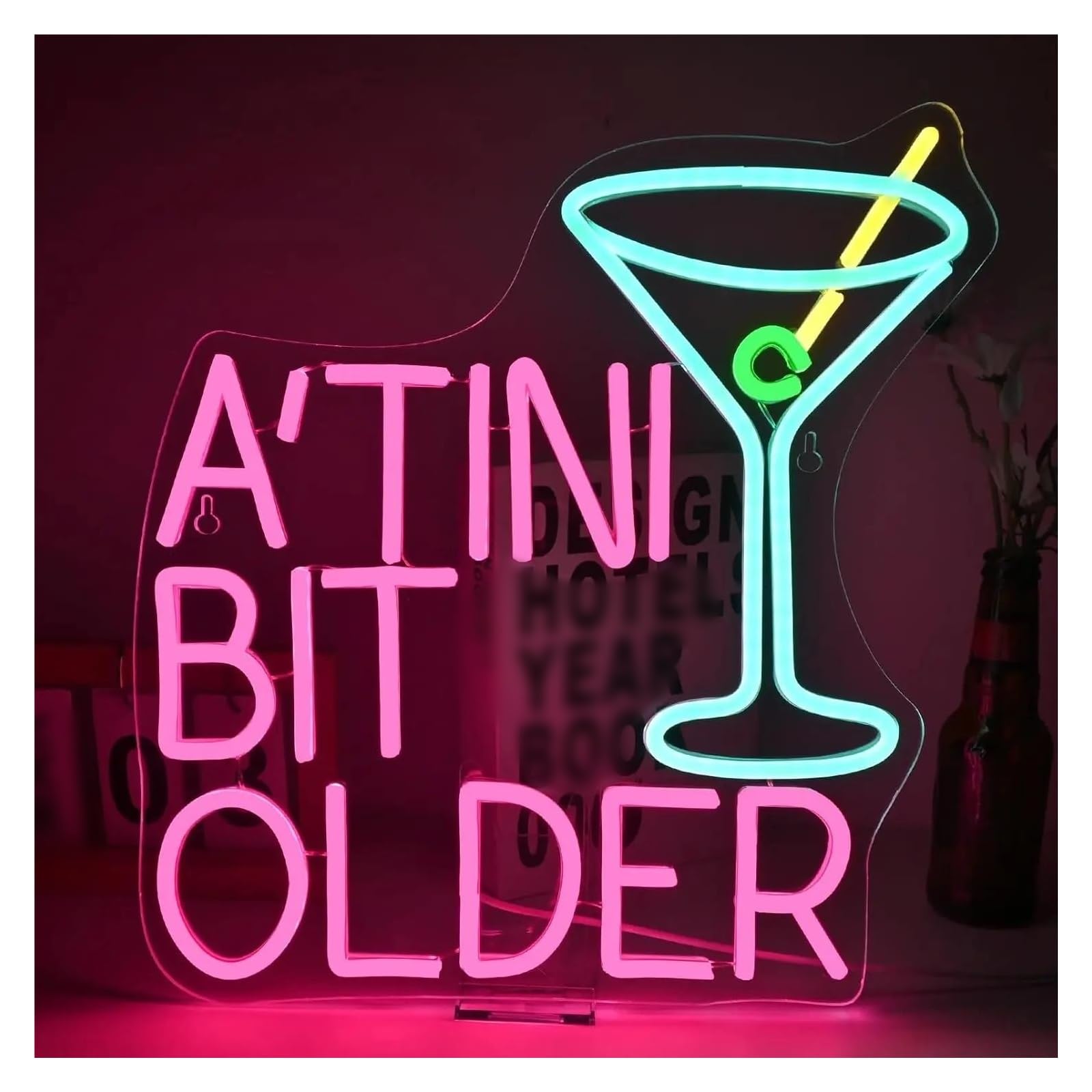 RONGCH Hanging Art Neon Signs A'TINI BIT Older Neon Sign Dimmable Cocktail Light for Pub Store Man Cave Room Martini Bar Wall Decor 38x35cm