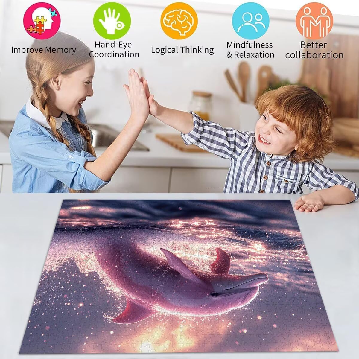 Delphin Puzzle für Erwachsene Kinder Anspruchsvoll 5000 Teile Impossible Klassische Puzzles Schwer Tier ab 8 9 10 Jahre Mädchen Jungen Jigsaw Kunst Educa,für Dekoration und Geschenke 105x156cm t-179
