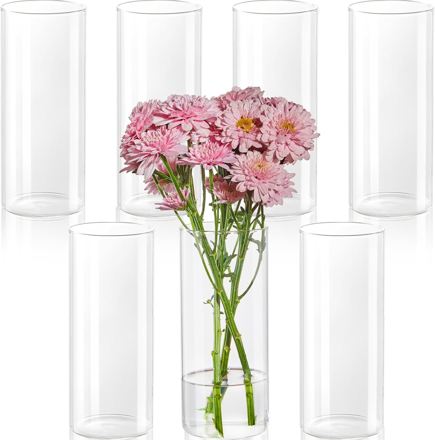 7pcs Glass Cylinder Vases for Centerpieces - 8 Inch Tall Glass Vases for Flower, Clear Flower Vase Bulk Floating Candle Vase for Table Centerpiece Wedding Home Décor 7 Pack 8 Inch