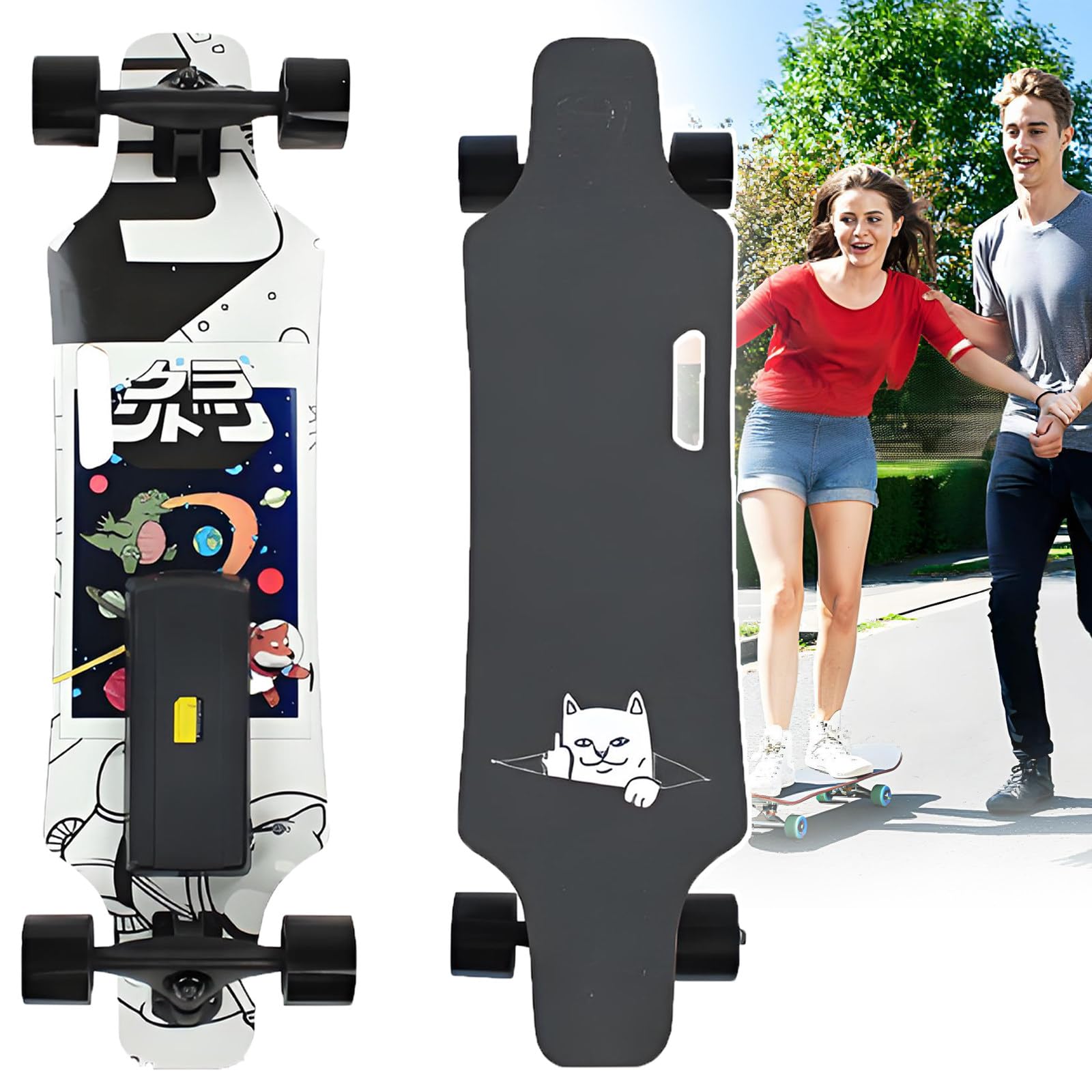 Longboards Électriques Améliorés avec Télécommande - Capacité 90 Kg, 25 Km (15,6 Mi/H), Autonomie 8 Km (9,4 Mi) | Skateboards Électriques pour Débutants, Adolescents Et Adultes TypeC