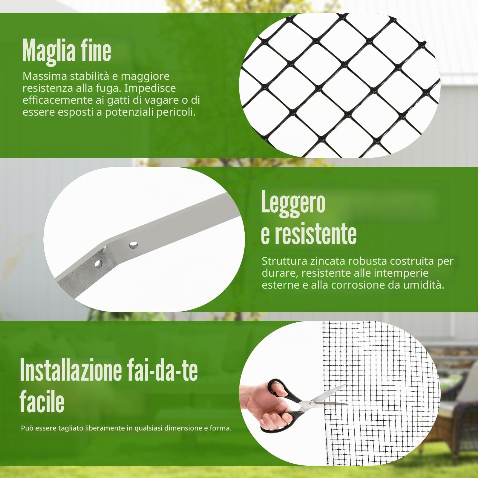 Recinzione a prova di gatto, staffe da parete antiruggine, barriera anti-arrampicata, 10 m x 67 cm, recinzione a rete per animali tagliabile, recinzione a prova di gatto resistente alle intemperie per
