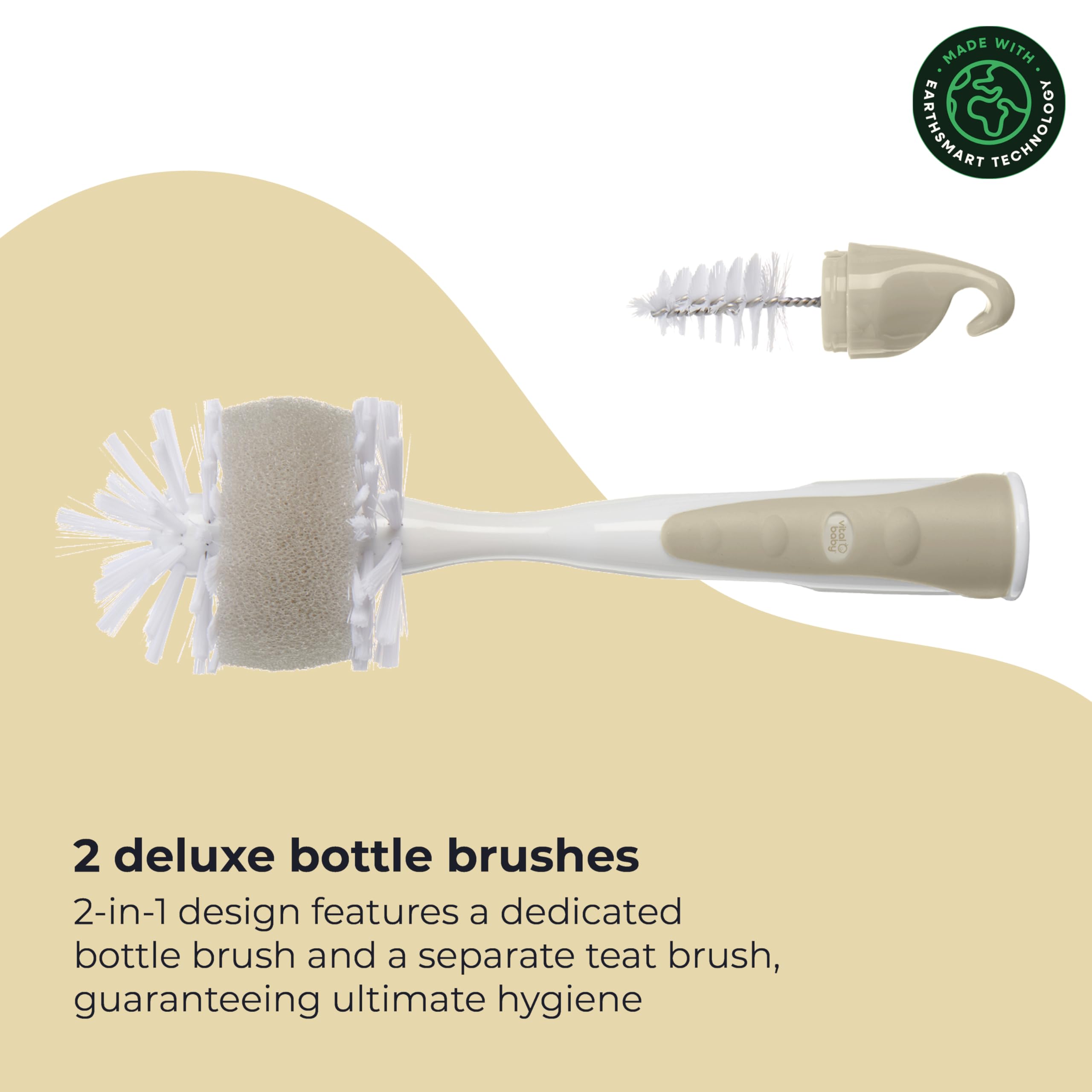 Vital Baby Nurture Deluxe Bottle Brush, 2-in-1 Bottle & Teat Cleaning, Non-Slip Handle, Non-Scratch Bristles - Image 2
