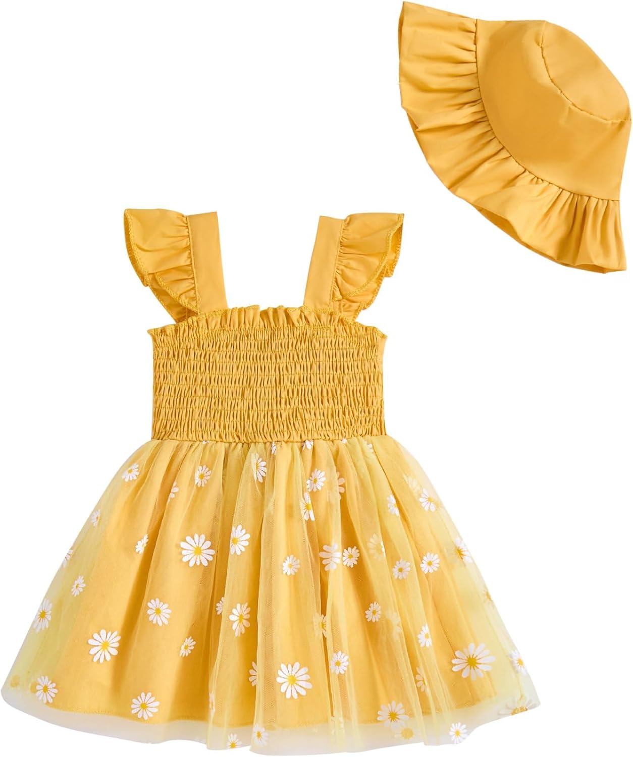 Toddler Baby Girls Tulle Dresses Summer Clothes Infant Halter Smocked Birthday Party Dresses Casual Sundress Outfits