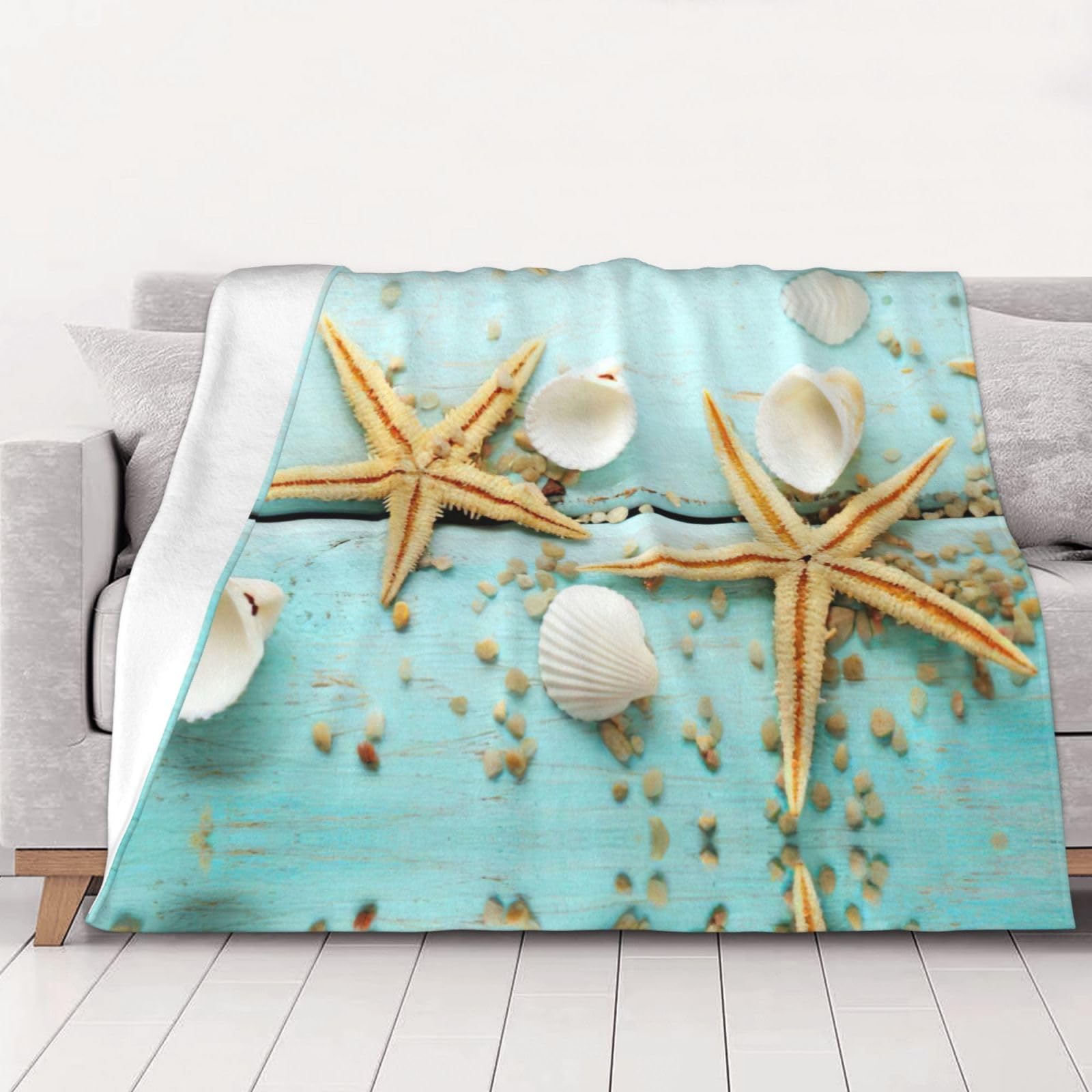 Plaid de camping en flanelle douce et respirante motif coquillages